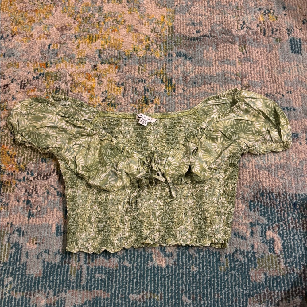American Eagle Outfitters Olive Floral Blouse